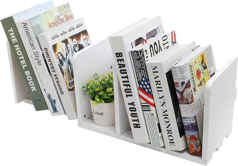 MyGift Rustic Expandable Whitewashed Wood Desktop Bookshelf/Adjustable Tabletop Book Holder Organizer Rack in Kuwait