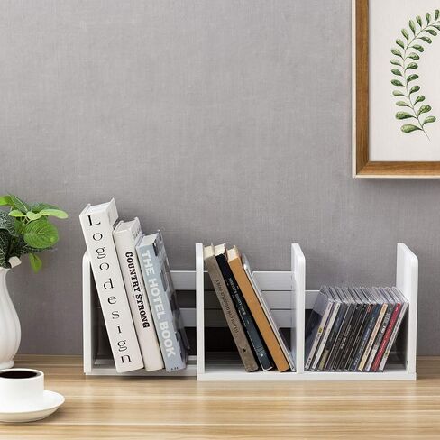 MyGift Rustic Expandable Whitewashed Wood Desktop Bookshelf/Adjustable Tabletop Book Holder Organizer Rack in Kuwait