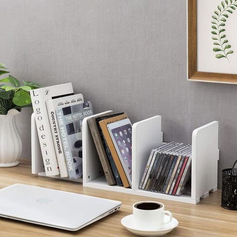 MyGift Rustic Expandable Whitewashed Wood Desktop Bookshelf/Adjustable Tabletop Book Holder Organizer Rack in Kuwait