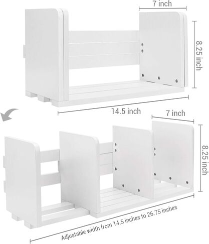 MyGift Rustic Expandable Whitewashed Wood Desktop Bookshelf/Adjustable Tabletop Book Holder Organizer Rack in Kuwait