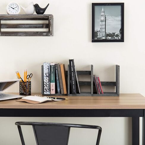 MyGift Rustic Expandable Whitewashed Wood Desktop Bookshelf/Adjustable Tabletop Book Holder Organizer Rack in Kuwait