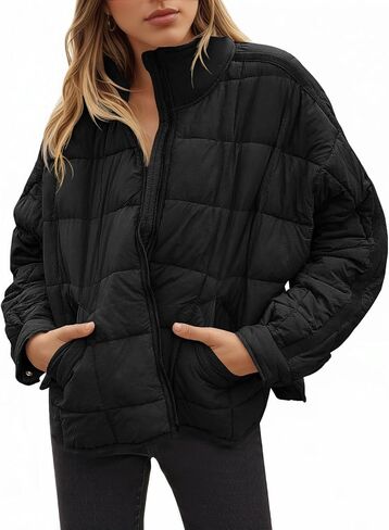 Aiopr Women's Oversized Lightweight Down Coat Long Sleeve Zip Packable Short Puffer Jackets in Kuwait