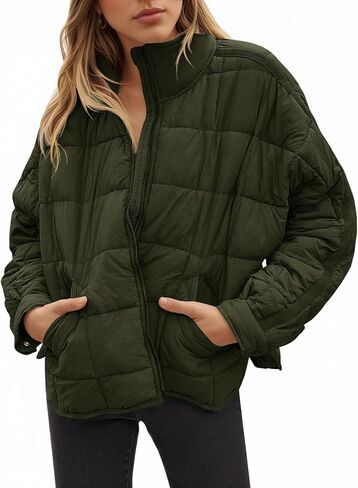 Aiopr Women's Oversized Lightweight Down Coat Long Sleeve Zip Packable Short Puffer Jackets in Kuwait