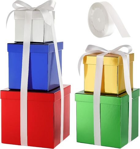 صندوق هدايا عيد الميلاد 5 قطع من Cholemy مع غطاء وشريط، 5 مقاسات مختلطة مربعة متداخلة لبطاقة تذكار الزفاف، صندوق هدايا، صناديق التعشيش، صندوق هدايا، صناديق تغليف هدايا لعيد ميلاد وصيفة العروس (أزرق) in Kuwait