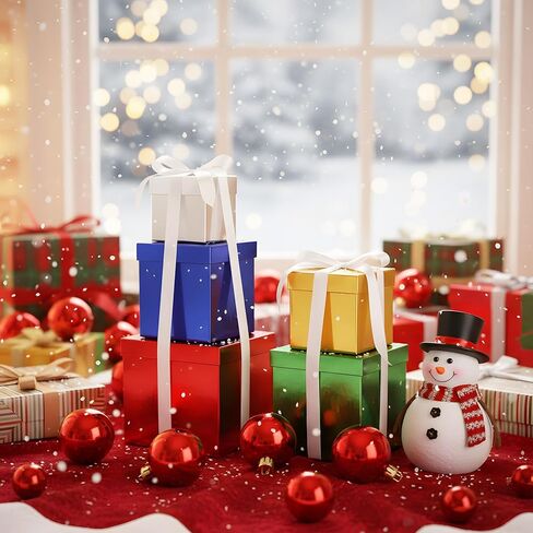 صندوق هدايا عيد الميلاد 5 قطع من Cholemy مع غطاء وشريط، 5 مقاسات مختلطة مربعة متداخلة لبطاقة تذكار الزفاف، صندوق هدايا، صناديق التعشيش، صندوق هدايا، صناديق تغليف هدايا لعيد ميلاد وصيفة العروس (أزرق) in Kuwait