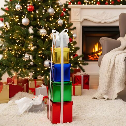 صندوق هدايا عيد الميلاد 5 قطع من Cholemy مع غطاء وشريط، 5 مقاسات مختلطة مربعة متداخلة لبطاقة تذكار الزفاف، صندوق هدايا، صناديق التعشيش، صندوق هدايا، صناديق تغليف هدايا لعيد ميلاد وصيفة العروس (أزرق) in Kuwait