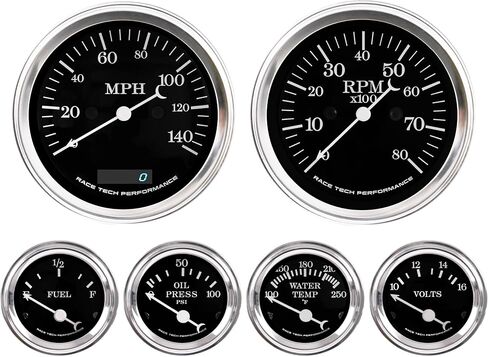 Classic 1 serious Electrical 6 Gauge Set Black Dial for Car's Instrument Cluster - Includes GPS Function Speedometer & Tachometer - Volt, Fuel Level, Water Temperature & Oil Pressure Gauge. in Saudi Arabia