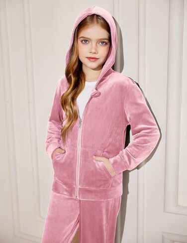 Arshiner 2 Piece Outfits for Girls Velour Tracksuit Hoodie and Jogger Set Sweatsuit Athletic Clothes Sets in Kuwait