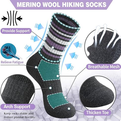 EBMORE 5 Pairs Womens Merino Wool Hiking Socks Thermal Warm Winter Boot Crew Cushion Work Gift Socks in Kuwait