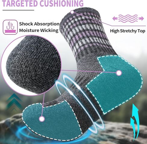 EBMORE 5 Pairs Womens Merino Wool Hiking Socks Thermal Warm Winter Boot Crew Cushion Work Gift Socks in Kuwait