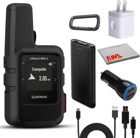 جهاز اتصال Garmin inReach Mini 2 عبر الأقمار الصناعية، تصميم متين وخفيف الوزن، نظام تحديد المواقع المحمول محمول للمشي لمسافات طويلة، حزمة جهاز مراسلة نصية ثنائية الاتجاه مع ملحقات (أحمر لهب) in Saudi Arabia