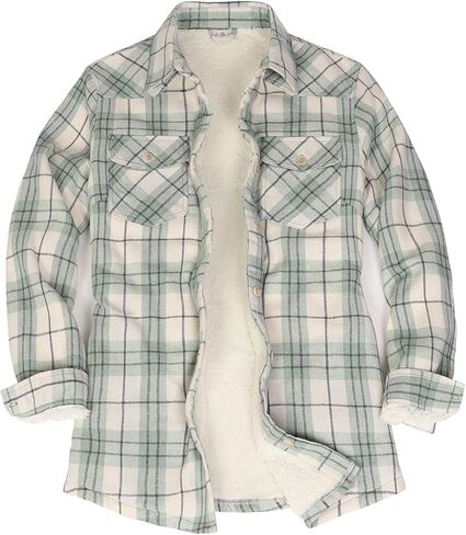 ThCreasa Womens Sherpa Lined Flannel Jacket with Hand Pockets, Plaid Button Down Fuzzy Shirt Jackets in Kuwait
