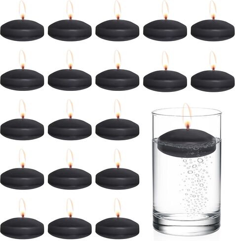 20 Pcs Floating Candles Centerpieces, 1.5 Inch Unscented Floating Candles Small Decoration, Floating Candles Vases for Valentine's Day, Thanksgiving, Wedding (Black) in Kuwait