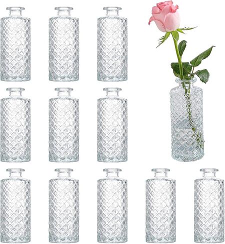 Glass Bud Vases Set of 12, Small Diamond Bud Vases in Bulk, Mini Flower Vases for Centerpieces, Vintage Vase for Table Decorations, Wedding, Office, Recepetion, Home Decor.(Clear) in Saudi Arabia