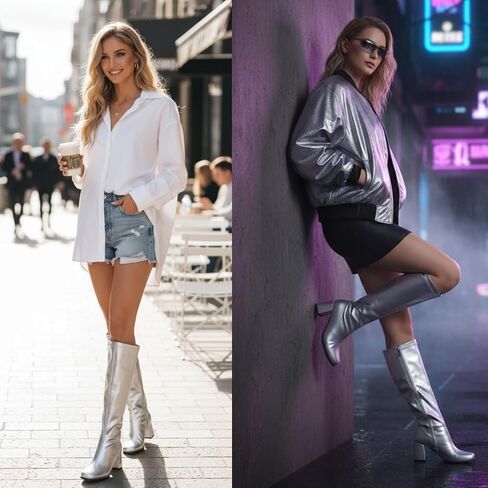 LIURUIJIA Women's Go Go Boots Over The Knee Block Heel Zipper Boot in Kuwait