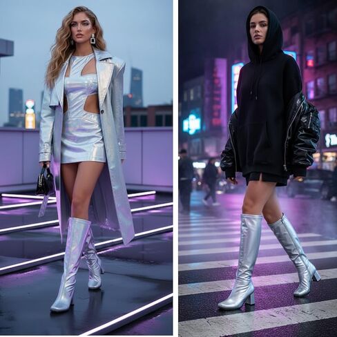 LIURUIJIA Women's Go Go Boots Over The Knee Block Heel Zipper Boot in Kuwait