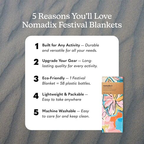 بطانية Nomadix Festival - مثالية للنزهات والتخييم والجلوس في الحديقة - قمة فخمة وقاعدة مقاومة للماء - مصنوعة من مواد معاد تدويرها بعد الاستهلاك - أزرق مائي - 60 × 70 بوصة in Kuwait