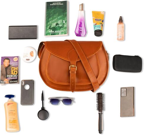 Satchel And Fable Handmade Women Vintage Style Genuine Brown Leather Cross Body Shoulder Bag Handmade Purse in Kuwait