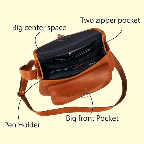 Satchel And Fable Handmade Women Vintage Style Genuine Brown Leather Cross Body Shoulder Bag Handmade Purse in Kuwait