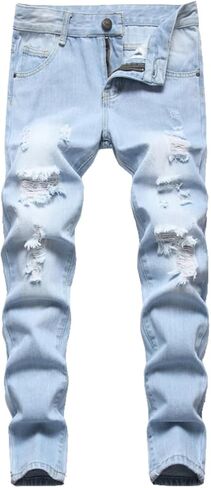 JLLDS LKMQA Boy's Skinny Fit Ripped Destroyed Distressed Slim Fashion Stretch Jeans Pants in Kuwait