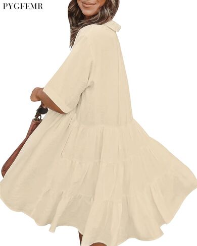 PYGFEMR Women's Short Sleeve Babydoll Dress Button Down Dresses with Pockets in Kuwait