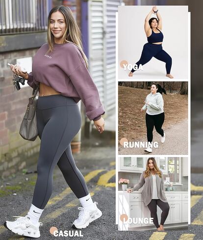 NEW YOUNG 3 Pack Plus Size Leggings with Pockets for Women,High Waist Tummy Control Workout Yoga Pants in Kuwait