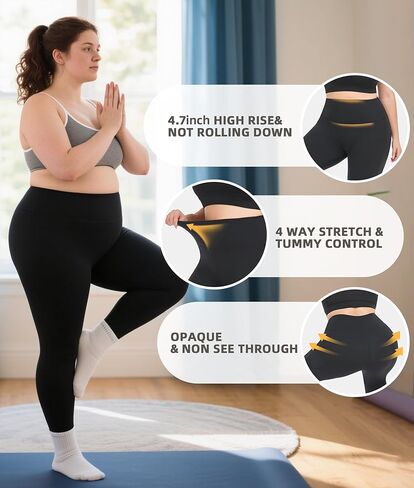NEW YOUNG 3 Pack Plus Size Leggings with Pockets for Women,High Waist Tummy Control Workout Yoga Pants in Kuwait