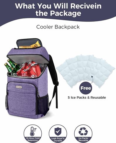 BAGLHER Lightweight Insulated Cooler Backpack - 30 Cans, Leak-Proof for Lunch, Picnic, Hiking, Camping Trips in Kuwait