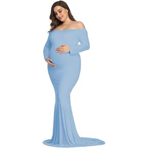 فستان حمل بأكمام طويلة من Mommy Jennie لالتقاط الصور، فساتين قابلة للتمدد مناسبة للحمل لحفلات استقبال المولود الجديد in Kuwait