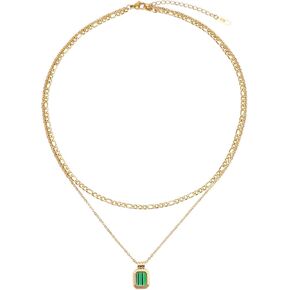 LETTARIUS Layering Necklace Curb Chain Choker Dainty Square Pendant Layered Necklace Stainless Steel Jewelry in Kuwait