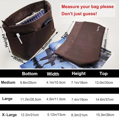Time Wing Purse Organizer Insert Tote Handbag Organizer Pocketbook Divider Bag in Bag Shaper Liner Multi Pockets Compartments Zippers Key Chain Medium Beige in Kuwait