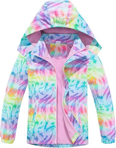 Girls Hooded Rain Jacket Waterproof Raincoat Fleece Lined Coat for Kids in Kuwait