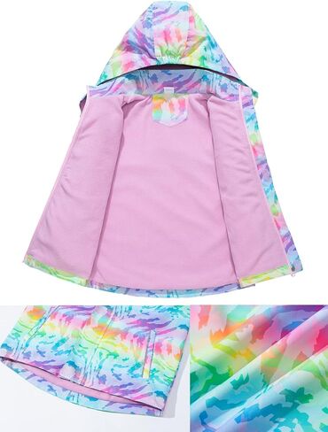 Girls Hooded Rain Jacket Waterproof Raincoat Fleece Lined Coat for Kids in Kuwait