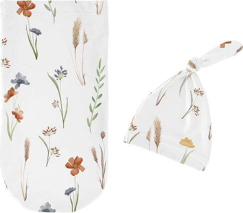 Sweet Jojo Designs Watercolor Floral Baby Girl Cocoon and Beanie Hat 2pc Set Jersey Stretch Knit Sleeping Bag for Infant Newborn Nursery Sleep Wrap Sack - Lavender Purple Pink Grey Shabby Chic Flower in Saudi Arabia
