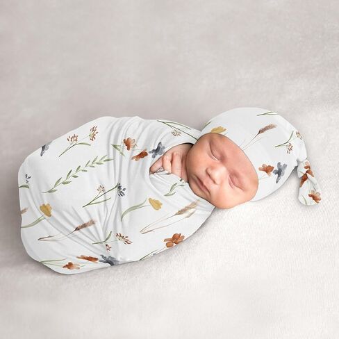 Sweet Jojo Designs Watercolor Floral Baby Girl Cocoon and Beanie Hat 2pc Set Jersey Stretch Knit Sleeping Bag for Infant Newborn Nursery Sleep Wrap Sack - Lavender Purple Pink Grey Shabby Chic Flower in Saudi Arabia