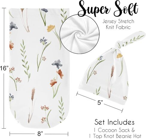 Sweet Jojo Designs Watercolor Floral Baby Girl Cocoon and Beanie Hat 2pc Set Jersey Stretch Knit Sleeping Bag for Infant Newborn Nursery Sleep Wrap Sack - Lavender Purple Pink Grey Shabby Chic Flower in Saudi Arabia