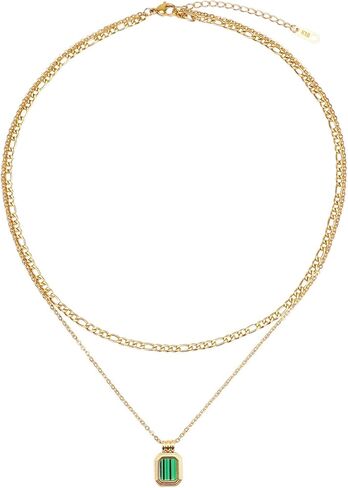 LETTARIUS Layering Necklace Curb Chain Choker Dainty Square Pendant Layered Necklace Stainless Steel Jewelry in Kuwait