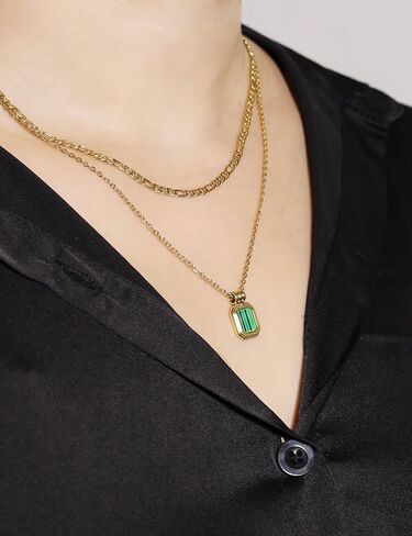 LETTARIUS Layering Necklace Curb Chain Choker Dainty Square Pendant Layered Necklace Stainless Steel Jewelry in Kuwait