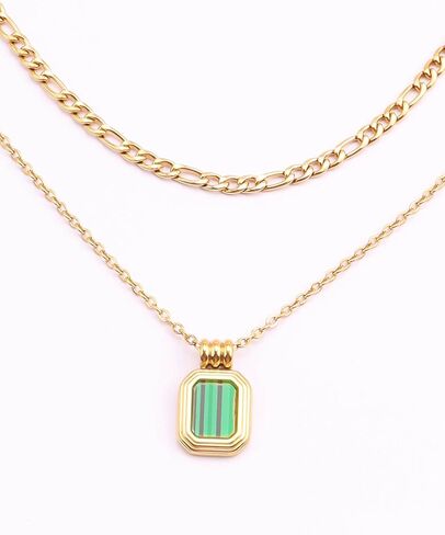 LETTARIUS Layering Necklace Curb Chain Choker Dainty Square Pendant Layered Necklace Stainless Steel Jewelry in Kuwait