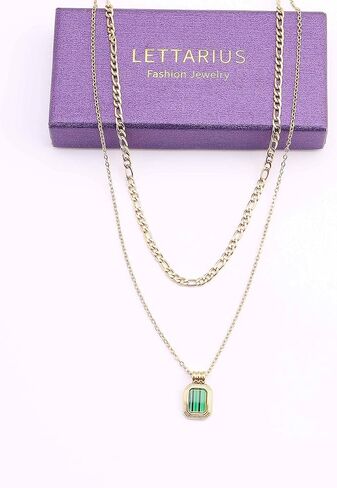 LETTARIUS Layering Necklace Curb Chain Choker Dainty Square Pendant Layered Necklace Stainless Steel Jewelry in Kuwait