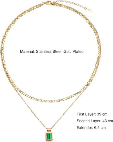 LETTARIUS Layering Necklace Curb Chain Choker Dainty Square Pendant Layered Necklace Stainless Steel Jewelry in Kuwait