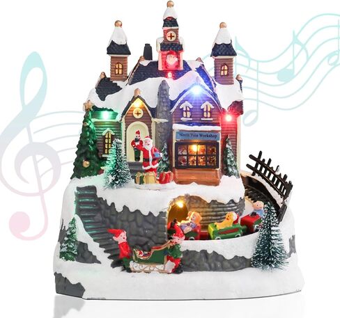 Christmas Village Houses, Popcorn Shop with LED Lighted and 8 Christmas Music, Christmas Animation Village Indoor Holiday Tabletop Decorations for Home Tabletop Gift in Saudi Arabia