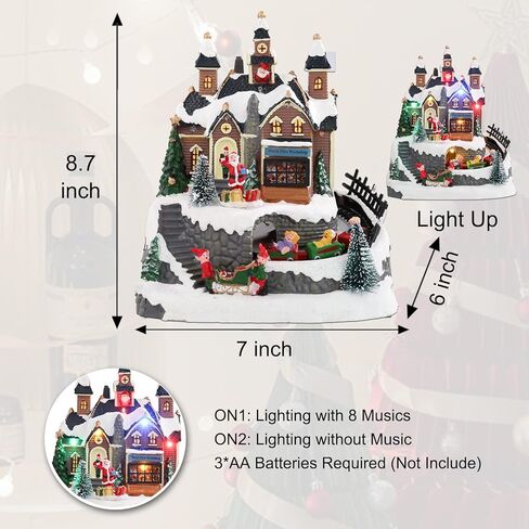 Christmas Village Houses, Popcorn Shop with LED Lighted and 8 Christmas Music, Christmas Animation Village Indoor Holiday Tabletop Decorations for Home Tabletop Gift in Saudi Arabia