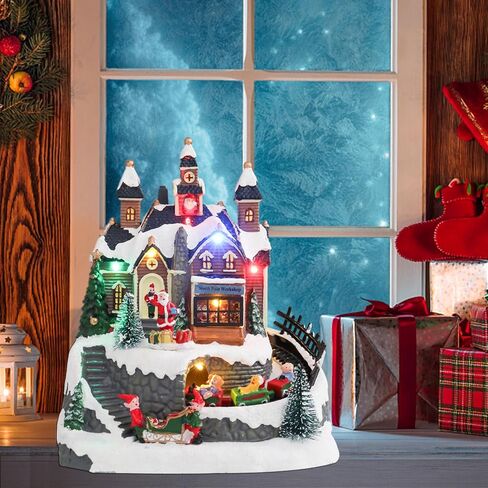 Christmas Village Houses, Popcorn Shop with LED Lighted and 8 Christmas Music, Christmas Animation Village Indoor Holiday Tabletop Decorations for Home Tabletop Gift in Saudi Arabia