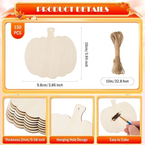 150 Pcs Wooden Maple Leaf Cutouts Unfinished Wooden Maple Leaves Ornaments Blank Wood Fall Leaves Slices with Twine for DIY Crafts Present Tags Autumn Harvest Thanksgiving Party Hanging Decor,3.9x4.1" in Kuwait