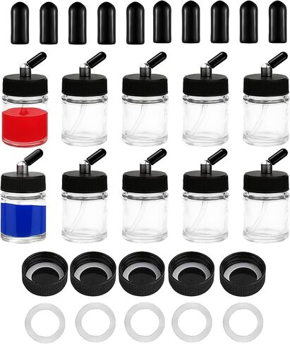 10pk 0.75oz Glass Airbrush Bottles, 30° Siphon with Silicone Caps in Kuwait