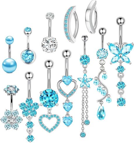 TIANCI FBYJS 14G Women Belly Button Rings Surgical Stainless Steel Belly Rings For Gril 10mm Belly Bar Body Piercing Navel Jewelry 11pcs in Saudi Arabia