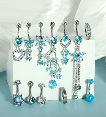 TIANCI FBYJS 14G Women Belly Button Rings Surgical Stainless Steel Belly Rings For Gril 10mm Belly Bar Body Piercing Navel Jewelry 11pcs in Saudi Arabia