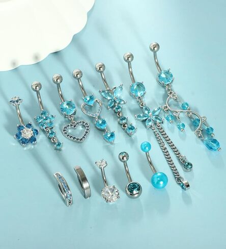 TIANCI FBYJS 14G Women Belly Button Rings Surgical Stainless Steel Belly Rings For Gril 10mm Belly Bar Body Piercing Navel Jewelry 11pcs in Saudi Arabia