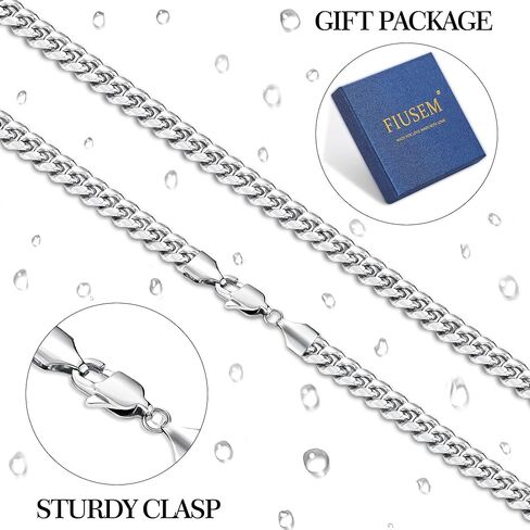 Fiusem Silver Tone Cuban Link Chain for Men, 4mm Mens Chain Necklaces, Miami Cuban Chain Necklace for Men Women and Boys in Kuwait